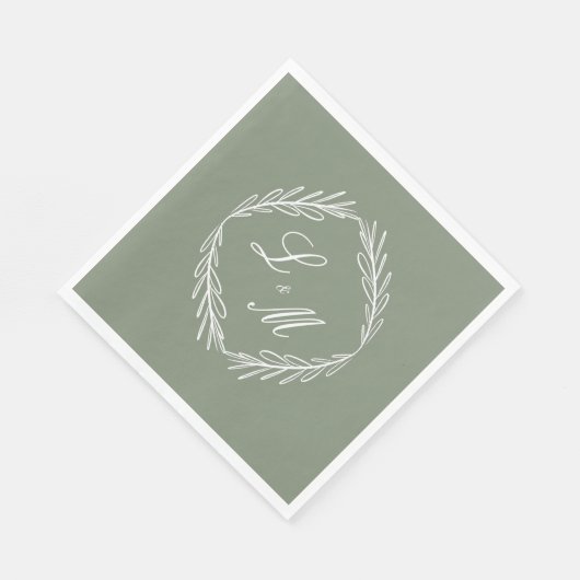 Monogram Script Branch Sage Green Wedding Servet (Hoek)