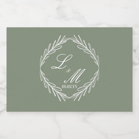 Monogram Script Branch Sage Green Wedding Sparkling Wijnetiket (Enkel label)