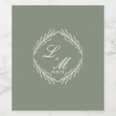 Monogram Script Branch Sage Green Wedding Wijn Etiket (Enkel label)