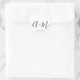 Monogram Script Bruiloft datum Minimalistisch Aang Vierkante Sticker