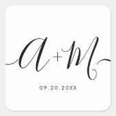 Monogram Script Bruiloft datum Minimalistisch Aang Vierkante Sticker (Voorkant)