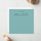 Monogram Script Calligrafie Dusty Blue Notitiekaartje (Voorkant / Achterkant in situ)