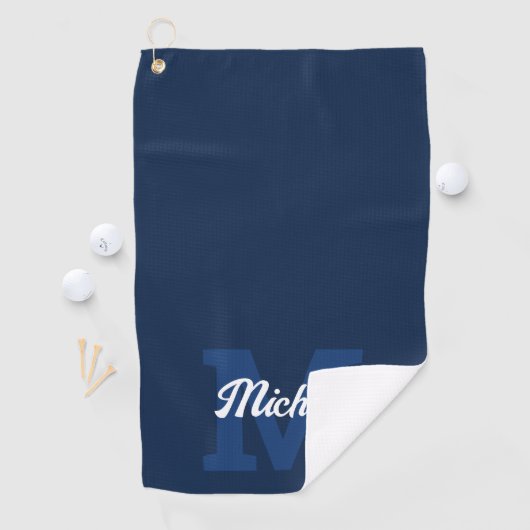Monogram Script Calligrafie Navy Blue Golf Towel Golfhanddoek (Insitu)