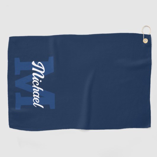 Monogram Script Calligrafie Navy Blue Golf Towel Golfhanddoek (Horizontaal)