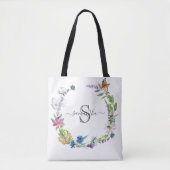 Monogram Script Calligrafie Vlinders Bloemen Naar Tote Bag (Voorkant)
