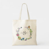 Monogram Script Calligrafie Vlinders Bloemen Tote Bag (Achterkant)