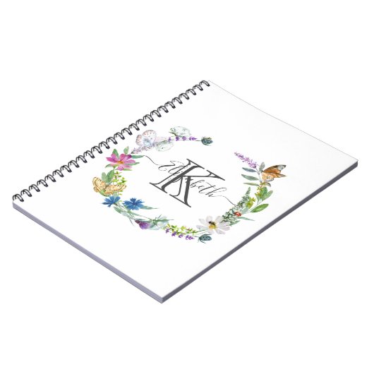 Monogram Script Calligraphy Butterflies Flowers Notitieboek (Linkerzijde)