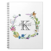 Monogram Script Calligraphy Butterflies Flowers Notitieboek (Voorkant)