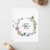 Monogram Script Calligraphy Butterflies Flowers Notitiekaartje (Voorkant / Achterkant in situ)