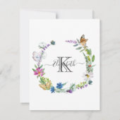 Monogram Script Calligraphy Butterflies Flowers Notitiekaartje (Achterkant)