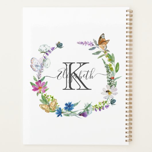 Monogram Script Calligraphy Butterflies Flowers Planner (Achterkant)