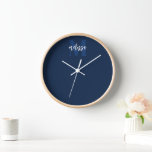 Monogram Script Calligraphy Navy Blue Clock<br><div class="desc">Monogram gecombineerd met borstelkalligrafie.</div>
