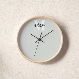 Monogram Script Calligraphy Sage Green Clock