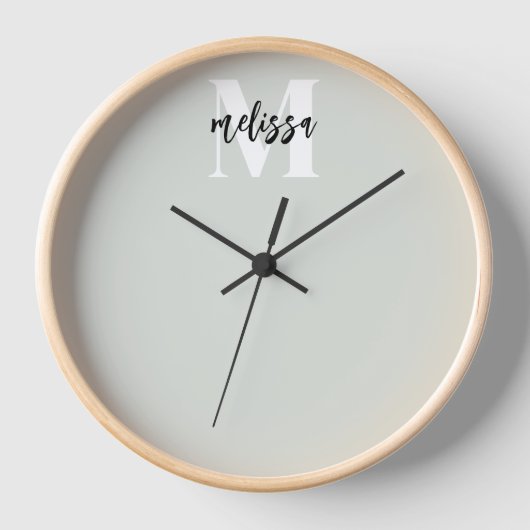 Monogram Script Calligraphy Sage Green Clock (Voorkant)