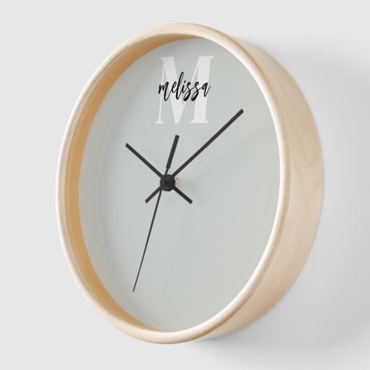Monogram Script Calligraphy Sage Green Clock (Hoek)