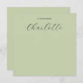 Monogram Script Calligraphy Sage Green Notitiekaartje (Voorkant / Achterkant)