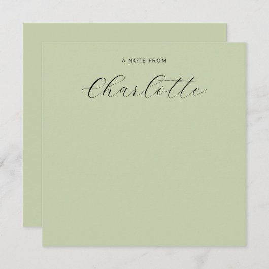 Monogram Script Calligraphy Sage Green Notitiekaartje (Voorkant / Achterkant)