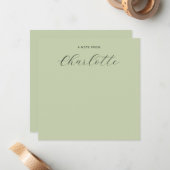 Monogram Script Calligraphy Sage Green Notitiekaartje (Voorkant / Achterkant in situ)
