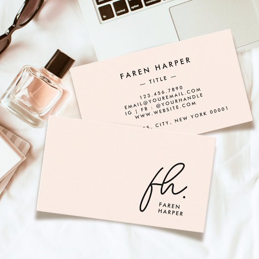 Monogram Script Chic Blush Pink Simple Elegant Visitekaartje