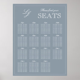 Monogram Script Dusty Blue Modern Wedding Seat Poster