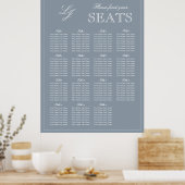 Monogram Script Dusty Blue Modern Wedding Seat Poster (Keuken)