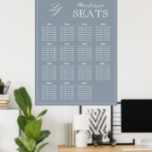 Monogram Script Dusty Blue Modern Wedding Seat Poster (Thuiskantoor)