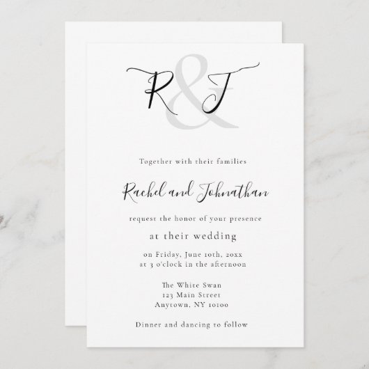 Monogram Script Eenvoudige bruiloft uitnodiging (Voorkant / Achterkant)