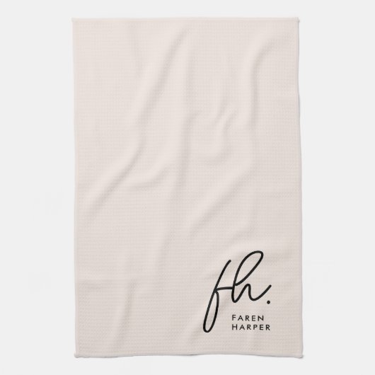 Monogram Script Eenvoudige Minimale Elegante Blush Theedoek (Verticaal)