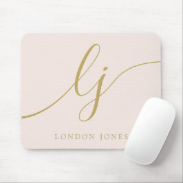 Monogram Script Elegant Girly Blush Pink Gold Muismat
