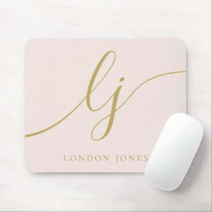 Monogram Script Elegant Girly Blush Pink Gold Muismat
