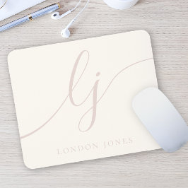 Monogram Script Elegant Vrouwelijk Ivoor Roos Roze Muismat
