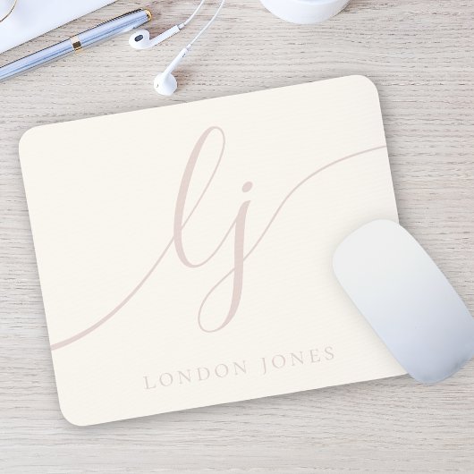 Monogram Script Elegant Vrouwelijk Ivoor Roos Roze Muismat