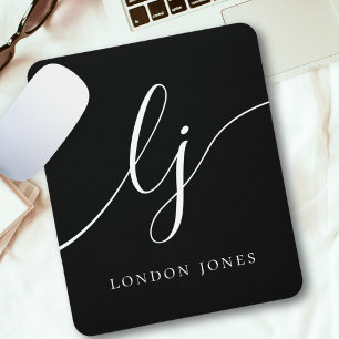 Monogram Script Elegant Vrouwelijk Zwart Wit Muismat