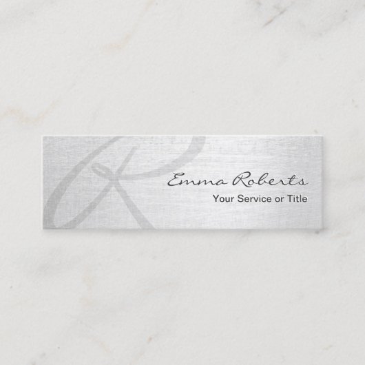 Monogram Script Elegant Zilver Mini Visitekaartje (Voorkant)