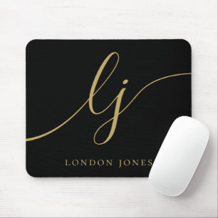 Monogram Script Elegant Zwart Goud Vrouwelijk Muismat