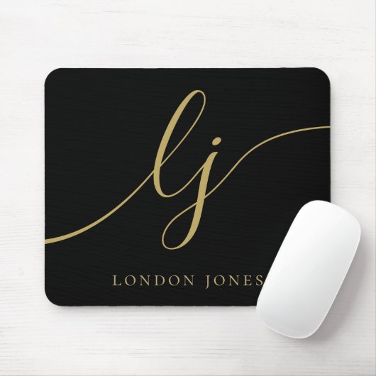 Monogram Script Elegant Zwart Goud Vrouwelijk Muismat (Met muis)