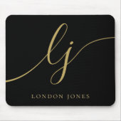 Monogram Script Elegant Zwart Goud Vrouwelijk Muismat (Voorkant)