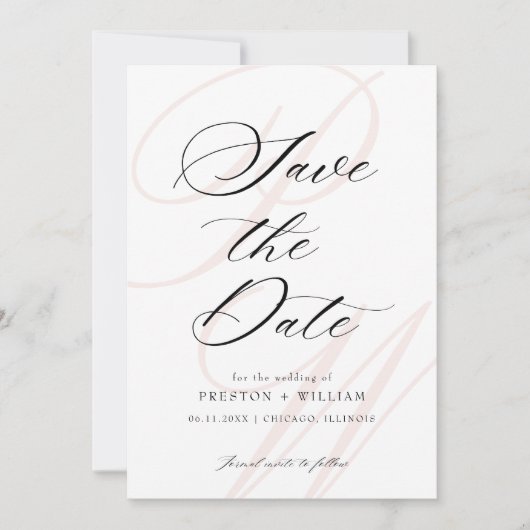 Monogram Script Elegante foto bruiloft Save The Date (Voorkant)