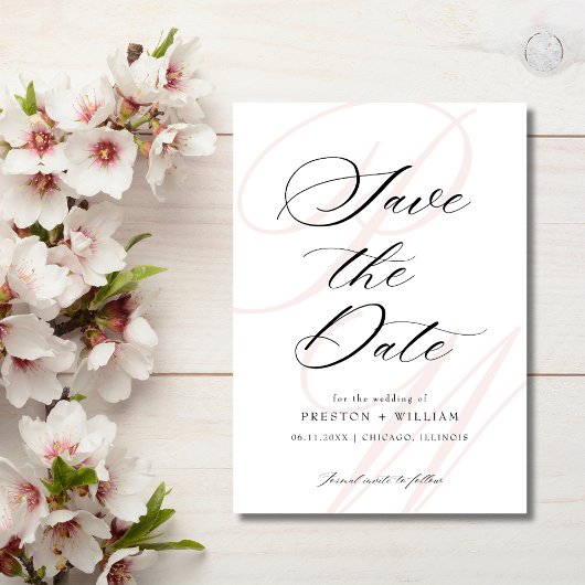 Monogram Script Elegante foto bruiloft Save The Date