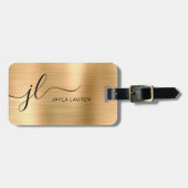 Monogram Script Faux Gold Metal Steel Bagagelabel (Voorkant horizontaal)