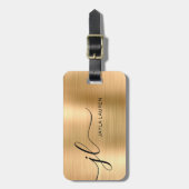 Monogram Script Faux Gold Metal Steel Bagagelabel (Voorkant verticaal)