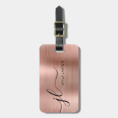 Monogram Script Faux Roos Gold Metal Steel Bagagelabel (Voorkant verticaal)