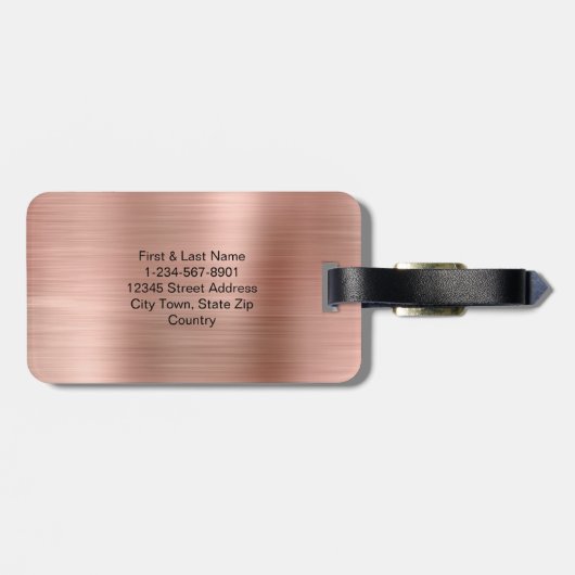 Monogram Script Faux Roos Gold Metal Steel Bagagelabel (Achterkant horizontaal)