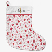 Monogram Script Festieve Feestdagen Grote Kerstsok (Voorkant)