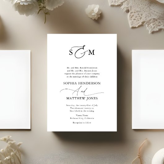 Monogram Script Formeel Oud Geld Bruiloft Kaart