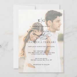 Monogram-script Fotobruiloft uitnodigen met RSVP Kaart