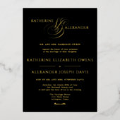 Monogram Script Gold Black Wedding Folie Invitatio Folie Uitnodiging (Voorkant)