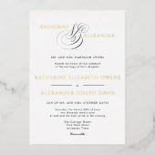 Monogram Script Gold White Black Wedding Folie Uitnodiging (Voorkant)