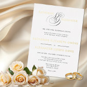 Monogram Script Gold White Black Wedding Folie Uitnodiging