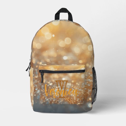 Monogram Script Golden Glimmer Bedrukte Rugzak (Voorkant)